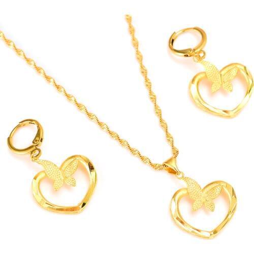 Bangrui Heart pendant necklace Jewelry sets Classical Necklaces Earrings Set Gold Color Africa Wedding Brides women girl gift