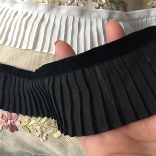 New 1 Meter Black White Ruffled Lace Trim With Velvet Belt 6cm Wide Pleated Lace Trimming For Dresses Sleeves Costumes