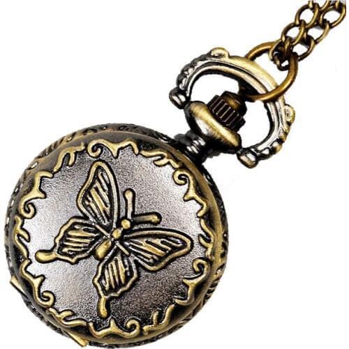 Small Bronze POCKET WATCH Women BUTTERFLY dress watch Women Jewerly Fashion Necklace Vintage