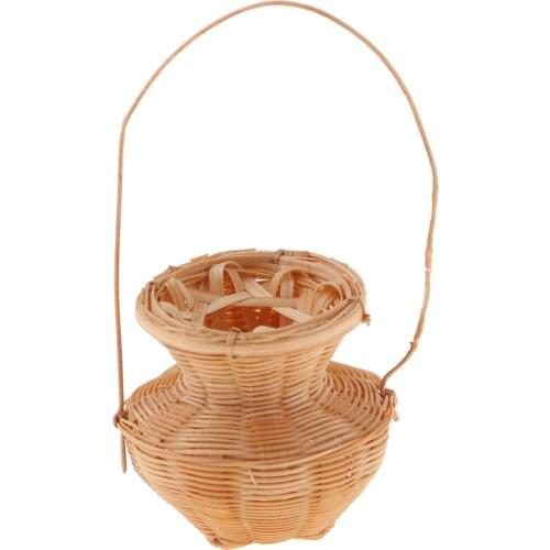 Miniature Wicker Basket Toy - Woven Baskets With Handles Mini Round Baskets Small Fishing Baskets For 1/12 Dollhouse Ornament