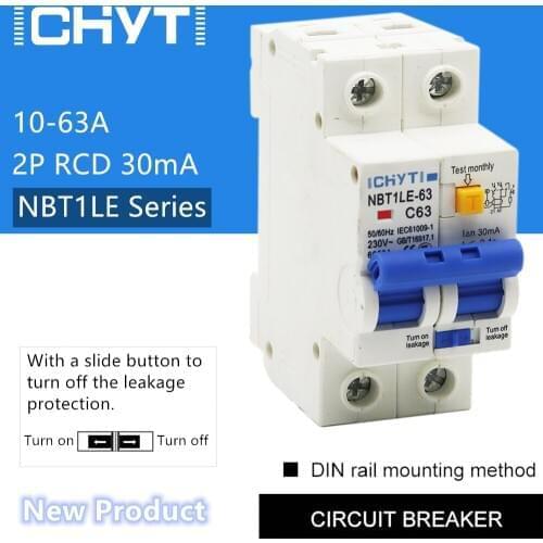 ICHYTI 2P RCD Leakage Protection 20A 25A 32A 40A 50A 63ARCBO 30mA Power Marster Switch Mini Circuit Breaker