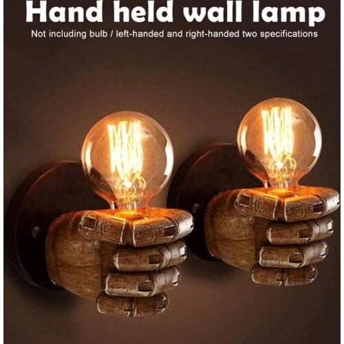 Handheld Wall Lamp Holder Vintage Fist Hand Held Vanity E27 Light Rack Loft Retro Living Room Bedroom Stairs Decor