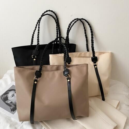 Women Nylon Solid Color Shoulder Handbags Casual Street Woven Strap Shopping Pouch Femal Simple Big Capacity Top-handle Bag