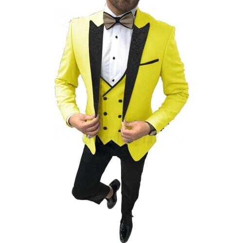 2020 Latest Coat Pant Designs Italian Yellow Men Wedding Suits Slim Fit Tuxedo 3 Piece Gentlemen Groom Prom Suit Terno Masculino