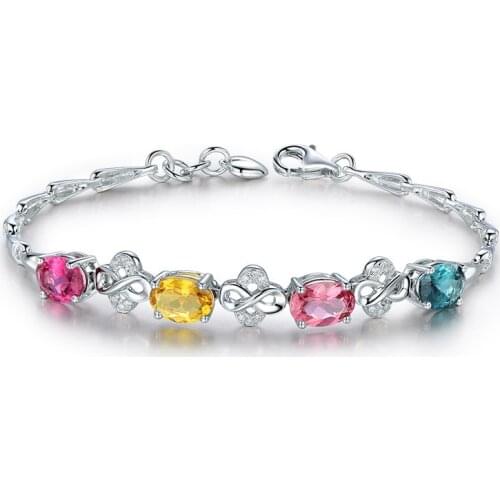 New 925 Sterling Silver Bracelet Crystal Colorful Gemstone Exquisite Silver Bracelet For Woman Charm Jewelry Gift