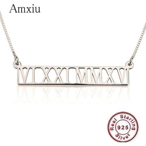 Amxiu Personalized 925 Sterling Silver Necklace Custom Jewelry Engrave Roman Numerals Necklace For Women Men Chokers Necklaces