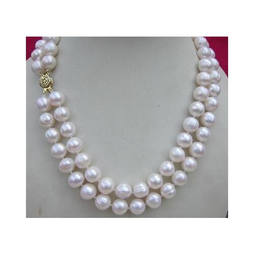 2017 New Double strands 9-10mm natural south sea white pearl necklace 32inch