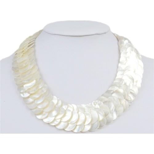 3 Strands White Natural Sea Shell Coin Handcraft Necklace for Woman Girls Wedding Party Fashion Accessories 18inch Wholesale