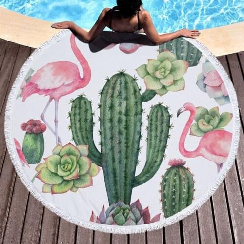 Creative Cactus Printing Summer Swimming Bath Towel 150cm Round Microfiber Beach Towel Home Yoga Blanket Wall Tapestry