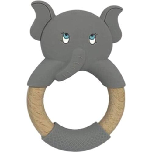 Animal Silicone Teether Beech Wooden Teething Ring BPA Free Baby Accessory Solid Teething Toy Organic Wooden Teether For Newborn
