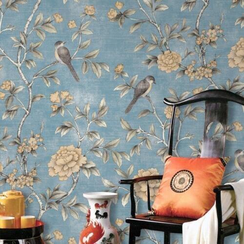 Chinese Style Wallpaper Roll Classical Pastoral Flowers Birds Mural Non-woven Living Room Bedroom TV Background Wall Covering