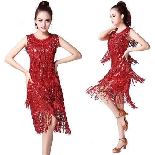 Sexy Shiny Tassel Sequins Adult Latin Dance Dress Competition Women Dance Performance Wear Club Party Singer Fringe Tassel Dress