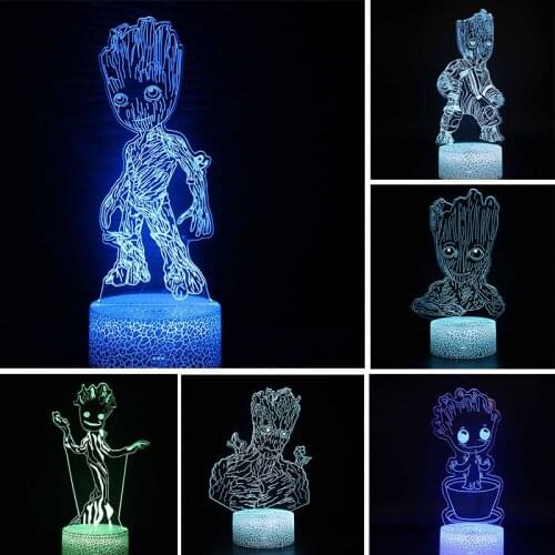 Marvel Anime 3d Light Groot Figure Acrylic 3D Illusion LED Night Light for Kids Room USB Powered Decorative Table Lamp Xmas Gift
