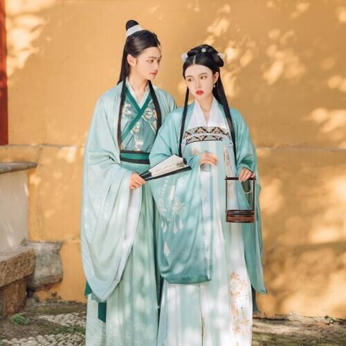 Traditional Chinese Style Hanfu Dress Man Woman Embroidery Elegant Ancient Folk Dance Costume Lover Improve Tang Suit DWY3929