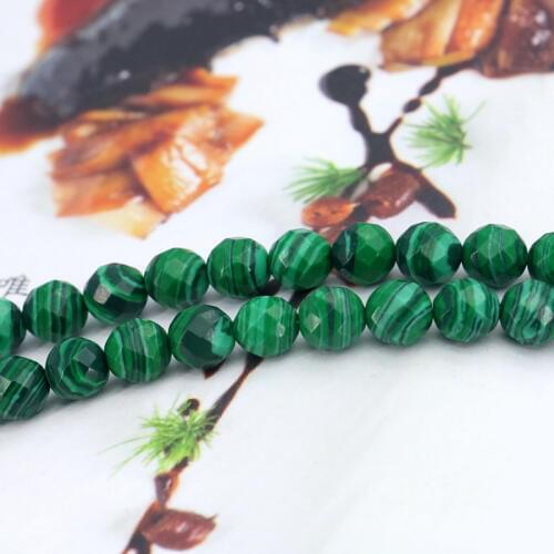 Green malachite faceted round shape 8mm loose beads 15inches DIY stone suitable for women jewelry making design