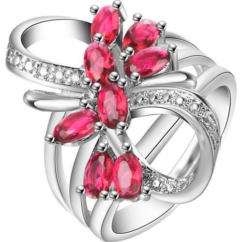 UFOORO wedding rings Romantic cross bow-knot red AAA zircon for women love rings best gift jewelry 5-12# support Distribution
