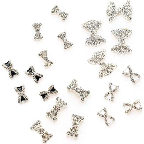 10pc/pack Full Iced Out Bowknot Nail Art Charms 3D Glitter For DIY Decoration Bow Tie Rhinestone Nail Glitter HSJ28F-73G