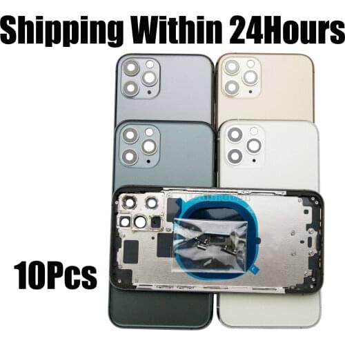 10Pcs Back Housing cover For iPhone 11 pro Max Battery Cover Rear Door with Chassis Frame + SIM Tray + Side Key Parts