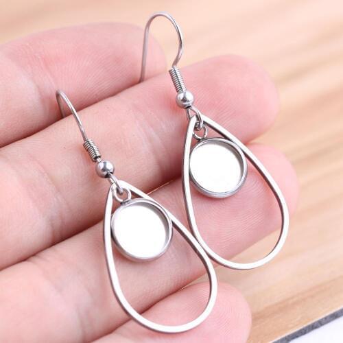 Onwear 10pcs Fit 12mm 8mm cabochon earring base settings teardrop frame stainless steel bezel blanks diy ear hooks findings