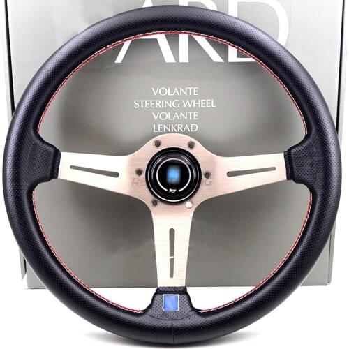 350mm 14'' Universal Deep Dish Leather Black/Silver/Titanium ND Auto Car Racing Sport Race Steering Wheel