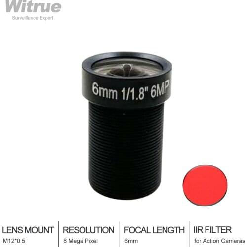 6Megapixel HD CCTV Camera Lens 1/1.8" For Security Cameras HD IP Cameras F1.62" M12 Mount with 650nm IR filter for Action Camera