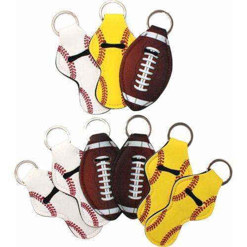 9Pieces Chapstick Holder Keychain 3 colors Different Softball Design Lipstick Protective Cases Cover Portable Balm Holders