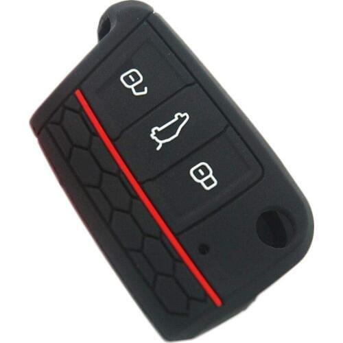 MuchkeyCar Key Cover Car Key Case For Vw Volkswagen Seat Skoda Flip Remote Key Protection Case Silicone 3 Button Light Black 1Pc