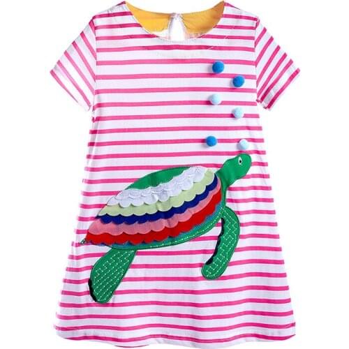 Baby Cotton Summer Dresses 2021 Short Sleeve Dress Kids Girls Stripe Cartoon Childrens Clothes
