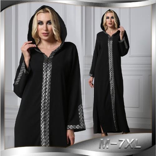 Muslim Abaya Embroidery Maxi Dress Hooded Cardigan Long Robe Gowns Plus Size Loose Thobe Jalabiya Middle East Islamic Clothing