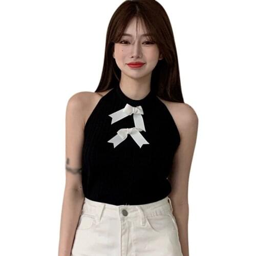 Womens Solid Halter Vest Summer Sexy Slim Exposed Navel Knitted Camisole Tank Top