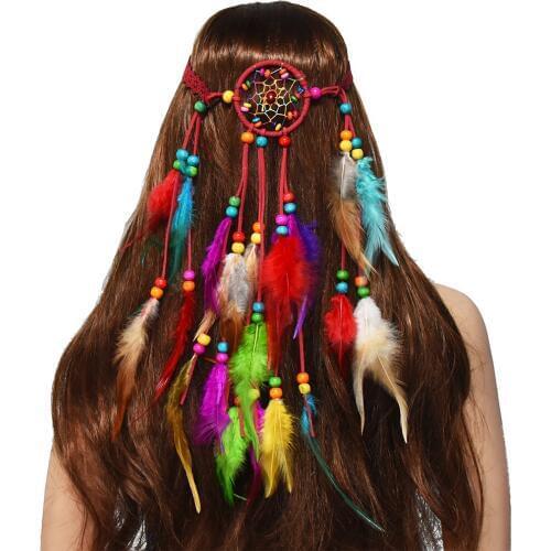 Tribal Rope Wood Beaded Feather Headbands Hairbands Bohemian Ethnic Gypsy Beaded Headdres Women Festival Turkish Indian Jewelry