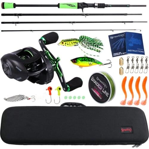 Sougayilang 4Section M Power Carbon Fiber Baitcsting Rod Full Kit Casting Reel Set 100M Fishing Line Lures Hooks Jig Head Pesca