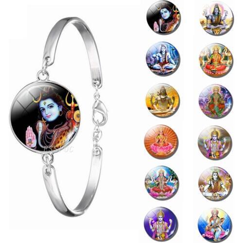 Lakshmi Goddess God Ganesh Bracelet Round Glass Cabochon Jewelry Religion Amulet Bangle Women Gifts Charm Bracelets