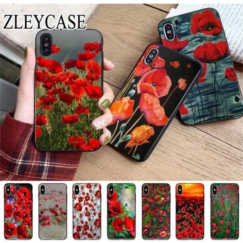 Red Poppies flowers silicone Soft Phone Case For iphone x xs 12pro max 5s 6splus 7 8plus xr xsmax 11pro cover for iphone se 2020