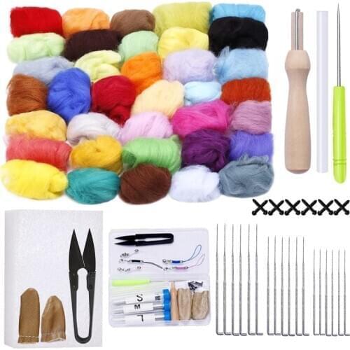 Nonvor DIY Wool Felt Kit Handle Roving with Basic Fibre Yarn Fabric Roving Spinning Sewing Mold Needlework Accessories Handmade