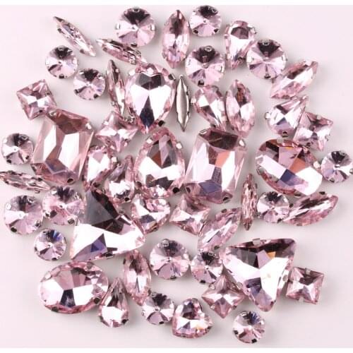 Silver claw setting 50pcs/bag shapes mix Pink glass crystal sew on rhinestone wedding dress shoes bag diy trim