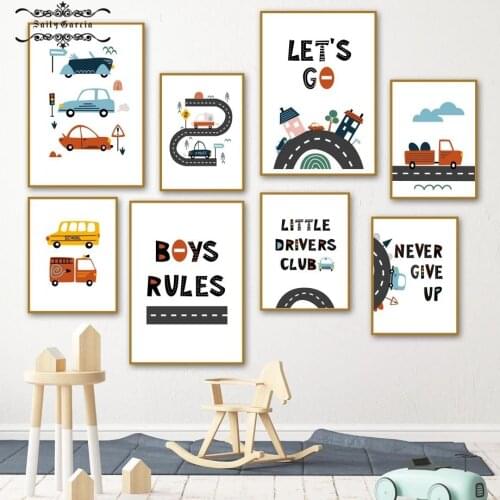 Wall Art Canvas Painting Cartoon Kids City Car Driver Club Nordic Posters and Prints Wall Pictures for Kids Room Home Decor