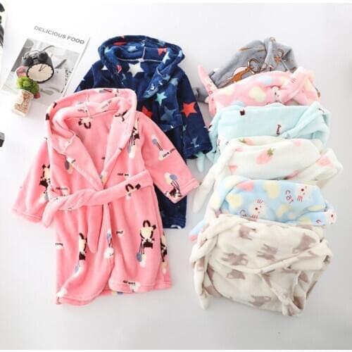 Autumn Winter Babys Pajamas Robe Cartoon Hoodies Girls Boys Sleepwear Bath Towels Kids Soft Bathrobe Pajamas Childrens Clothing