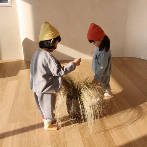 Autumn Korean Girls Long Sleeve for Children Sports Suit 2020 New Boys Round Neck Pure Color Cotton Casual Set