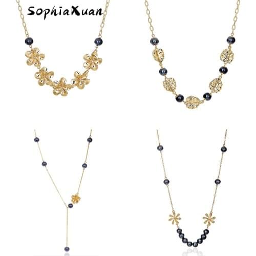 Hawaiian Pearl Pendants Necklaces Woman Fashion Samoa Marshall Style Metal Flower Chain Choker Necklace for Women Party Wedding