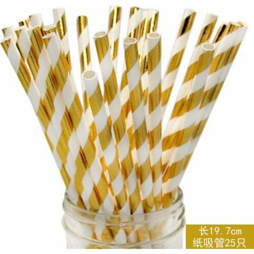 Striped Gilding Straws Party Plates Cup Dishes Tower Napkings Thickening Disposable Cutlery