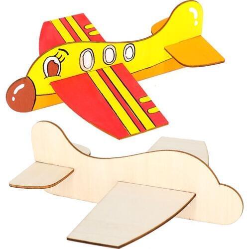 Blank wooden insert puzzle plane DIY toy model kindergarten childrens painting graffiti material educational toys