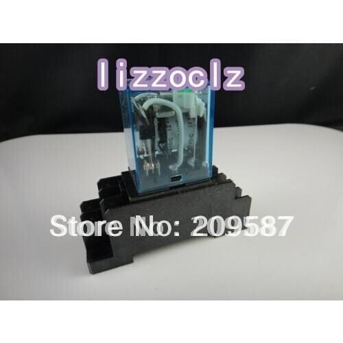 24V DC Coil Power Relay DPDT LY2NJ HH62P-L JQX-13F 10A With PTF08A Socket Base