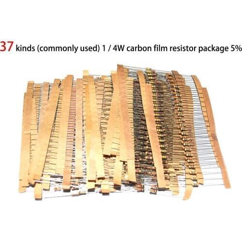 740pcs/lot 37 types Commonly used 1/4W resistors assorted kit Carbon Film resistance set Assortment resistor 5% 1Ω ~ 1M