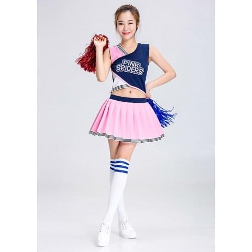 Sexy High School Cheerleader Costume Cheer Girls Uniform Party Outfit Tops with Skirt