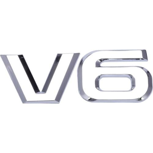 Silver tone metal V6, sticker, car badge / emblem