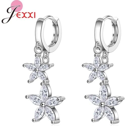 Fashion Sweet 925 Sterling Silver Flower Earring White AAA CZ Cherry Blossom Dangle Earrings Birthday Gift Jewelry