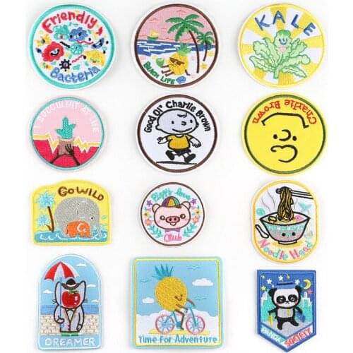 Cute Animals Embroidery Patches Iron on Cartoon Round Badges DIY Thermo Sticker for Kids Clothes Hole Patch Decorative Appliques
