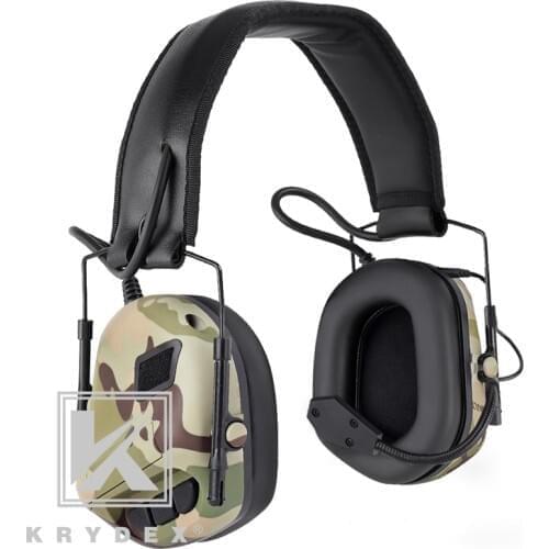 KRYDEX Tactical Detachable Headphone Multicam Noise Reduction Sound Pick Up Communication Electronic Headset W/ Micphone Peltor