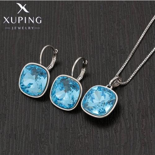 Xuping Jewelry New Arrival Square Shaped Crystals Jewelry Set Rodium Color Earrings Women Girl Gift 60090